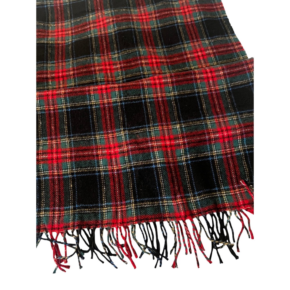 J.Crew Plaid Wool Scarf Stole Made in Italy Red Black Green Tartan Fringe 73x18